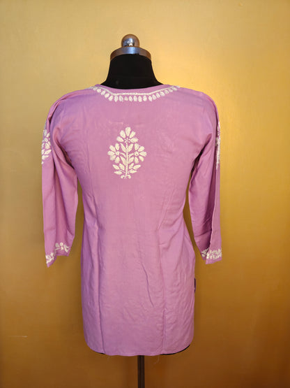 Chikankari Short Kurti Peach for Women | Handcrafted Rayon Kurta Top