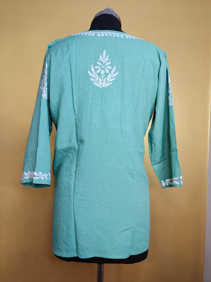 Chikankari Short Kurti Peach for Women | Handcrafted Rayon Kurta Top