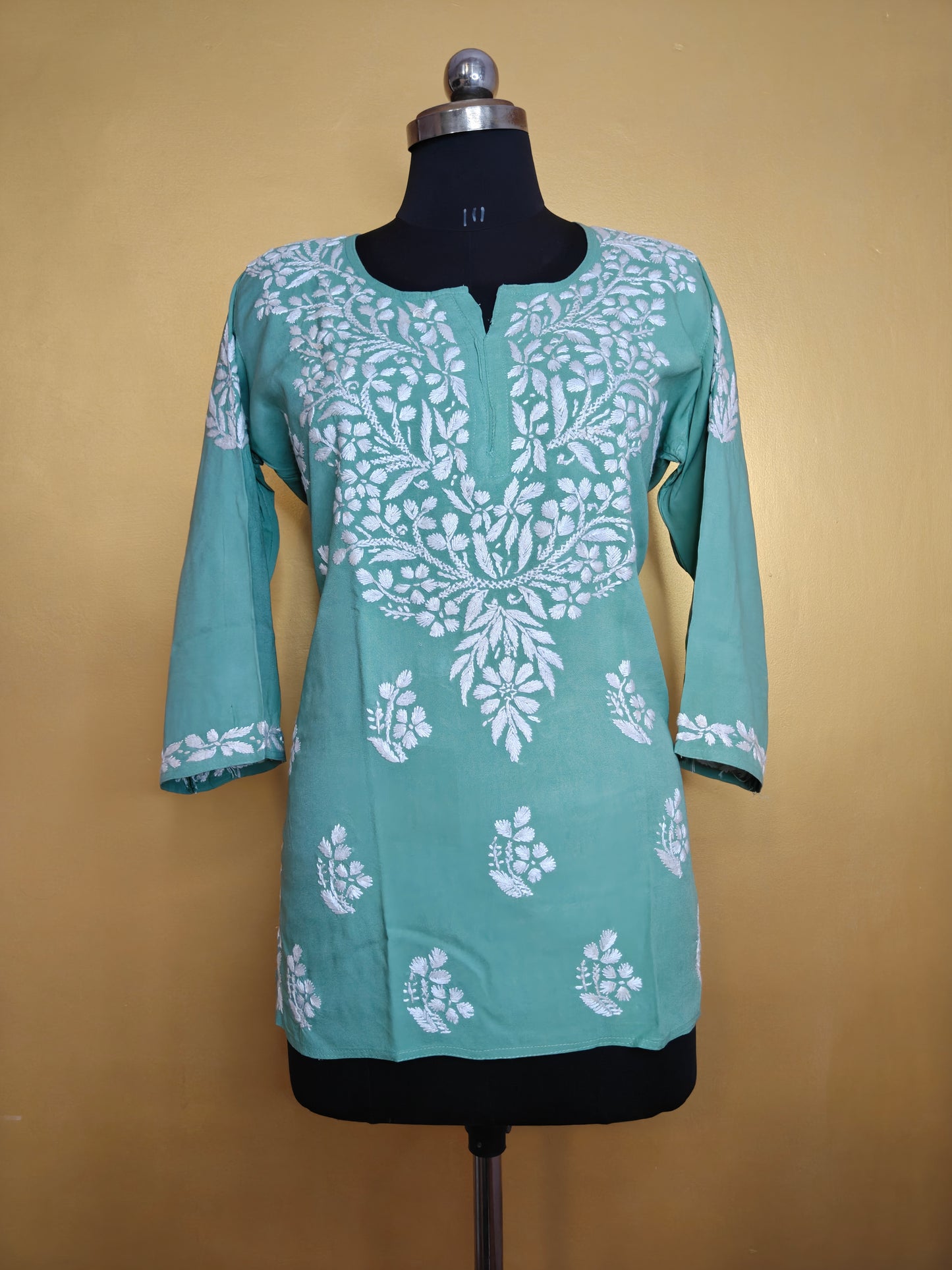 Chikankari Short Kurti Peach for Women | Handcrafted Rayon Kurta Top