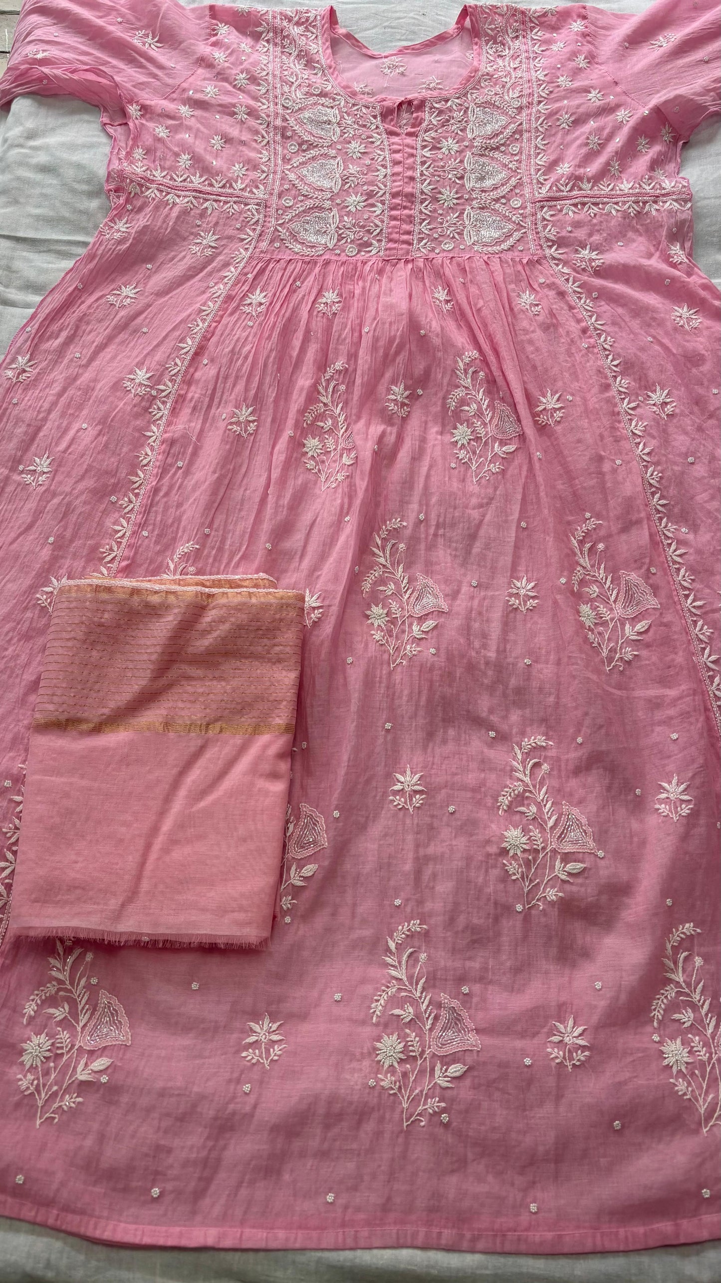 Semi-Stitched Light Pink Gown Set