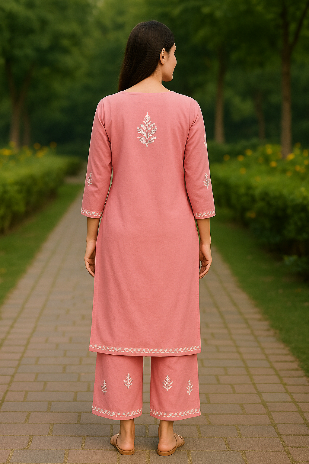 Light Pink Rayon Chikankari Kurta Set with Ghaspatti & Phanda Embroidery | Varnika Exclusive Chikan
