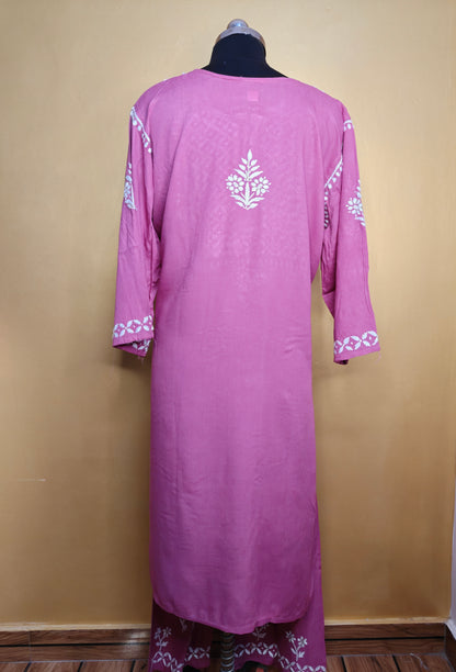Mauve Rayon Chikankari Kurta Set with Ghaspatti & Phanda Embroidery | Varnika Exclusive Chikan