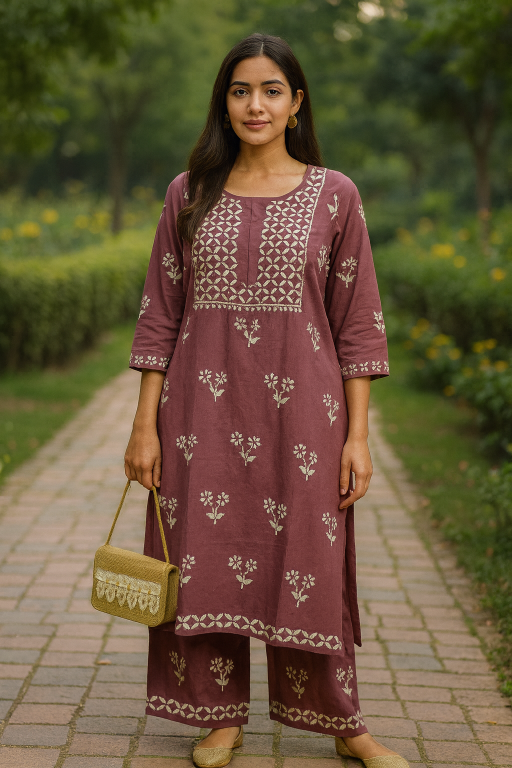 Mauve Rayon Chikankari Kurta Set with Ghaspatti & Phanda Embroidery | Varnika Exclusive Chikan