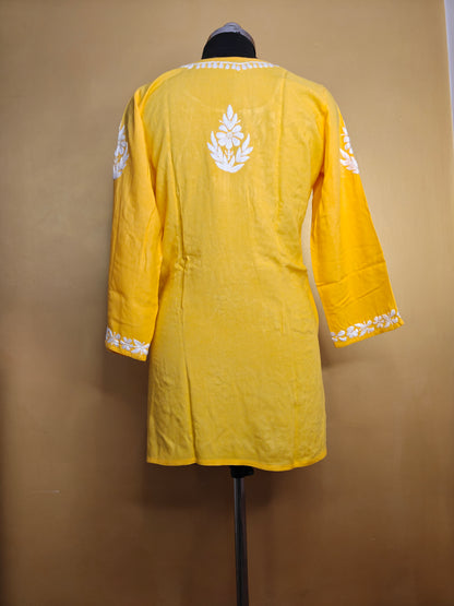 Chikankari Short Kurti Peach for Women | Handcrafted Rayon Kurta Top