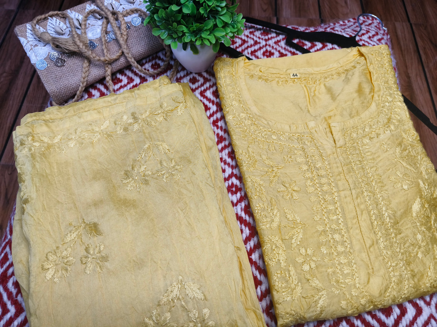 Mustard Yellow Chanderi Kurta Set with Palazzo | Handcrafted Chikankari Embroidery | Varnika Exclusive Chikan