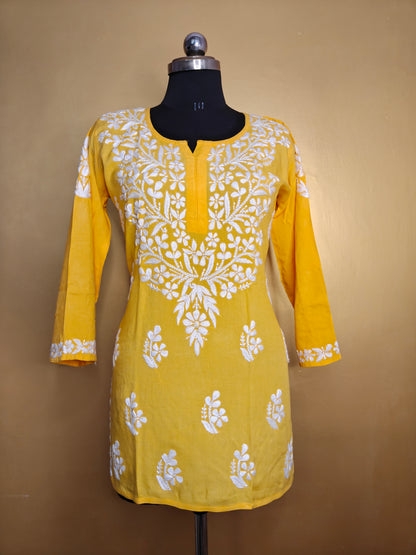 Chikankari Short Kurti Peach for Women | Handcrafted Rayon Kurta Top