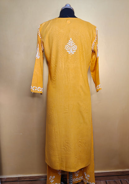 Mustard Yellow Rayon Chikankari Kurta Set with Ghaspatti & Phanda Embroidery | Varnika Exclusive Chikan