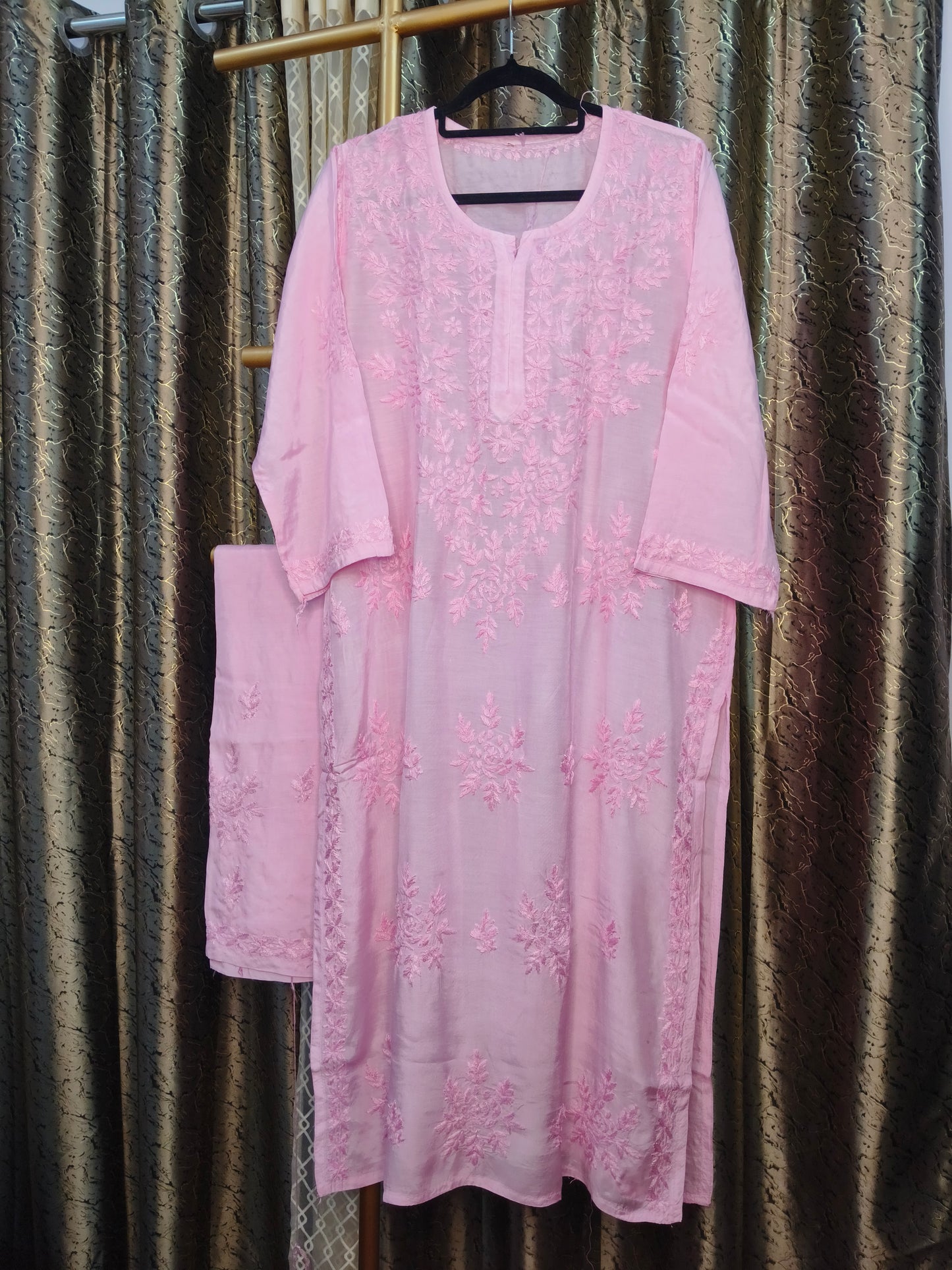 Pink Masleen Kurta Set with Palazzo | Handcrafted Chikankari Kurti & Palazzo Set | Varnika Exclusive Chikan
