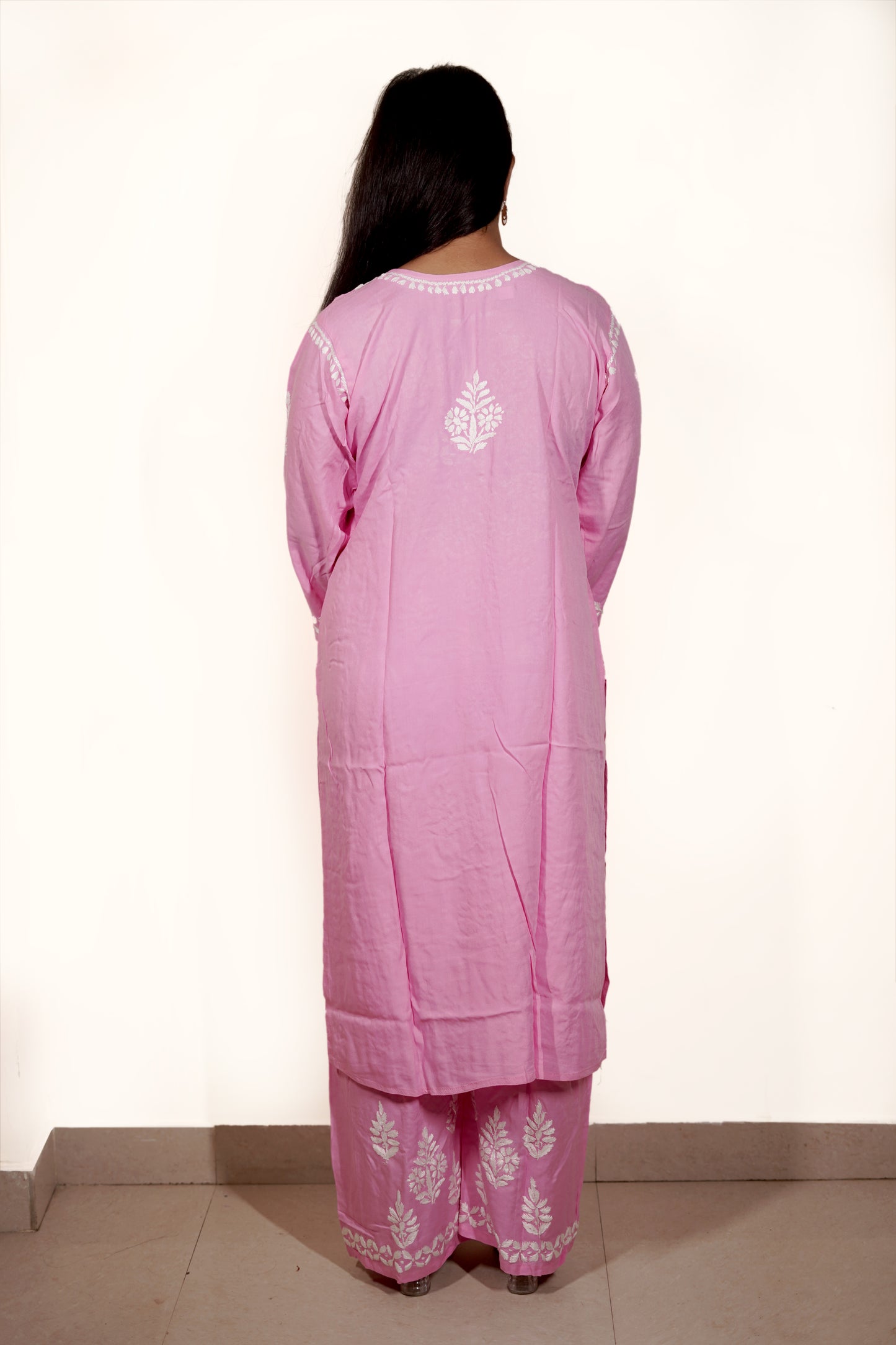 Pink Rayon Chikankari Kurta Set with Ghaspatti & Phanda Embroidery | Varnika Exclusive Chikan