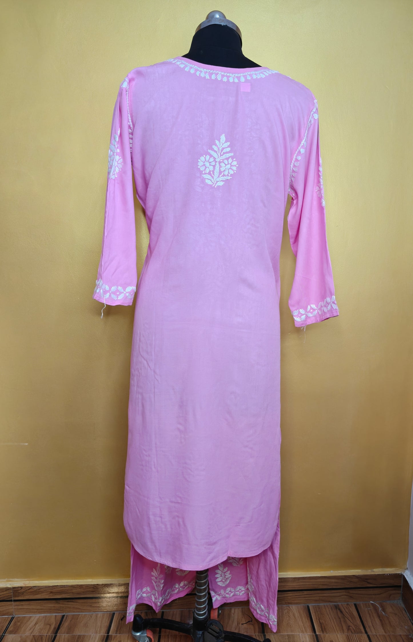 Pink Rayon Chikankari Kurta Set with Ghaspatti & Phanda Embroidery | Varnika Exclusive Chikan