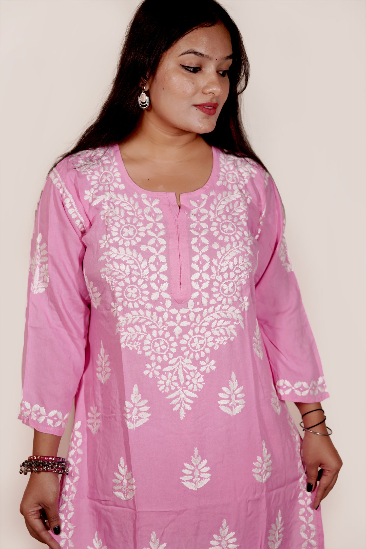 Pink Rayon Chikankari Kurta Set with Ghaspatti & Phanda Embroidery | Varnika Exclusive Chikan