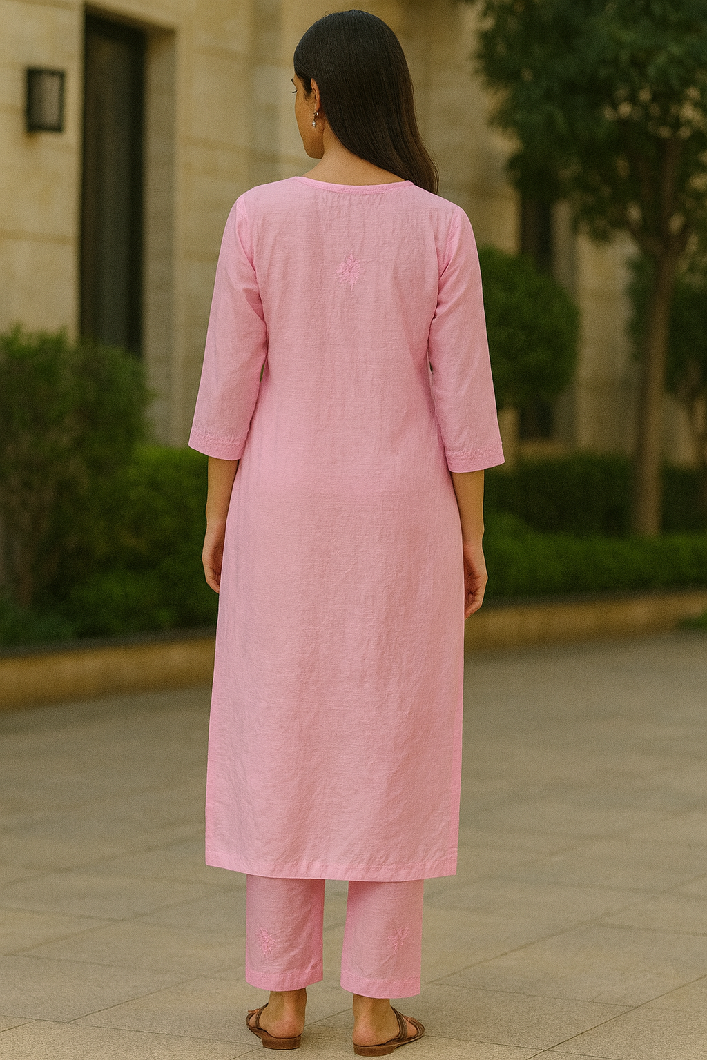 Pink Chanderi Kurta Set with Palazzo | Handcrafted Chikankari Embroidery | Varnika Exclusive Chikan