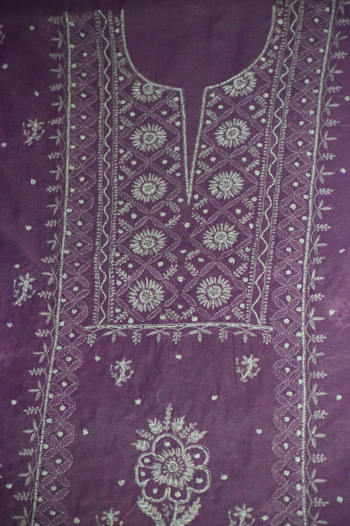 Unstitched Purple Mulmul Chanderi Suit Piece with Dupatta