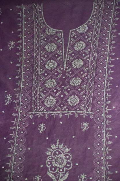 Unstitched Purple Mulmul Chanderi Suit Piece with Dupatta