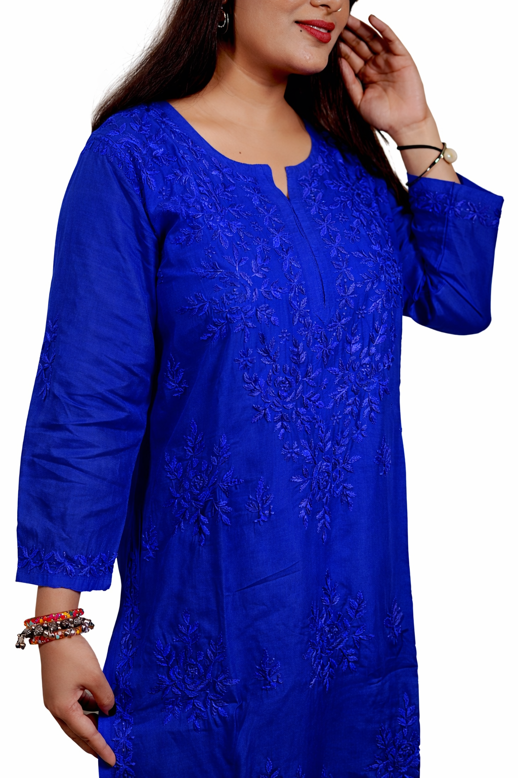 Royal Blue Masleen Kurta Palazzo Dupatta Set  | Handcrafted Chikankari Kurti & Palazzo Set | Varnika Exclusive Chikan