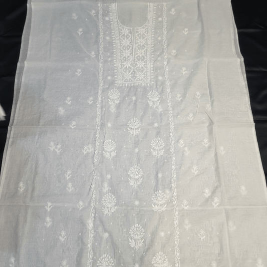 Unstitched White 2 Mulmul Chanderi Suit Piece with Dupatta