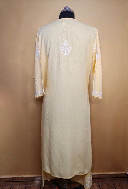 Yellow Rayon Chikankari Kurta Set with Ghaspatti & Phanda Embroidery | Varnika Exclusive Chikan