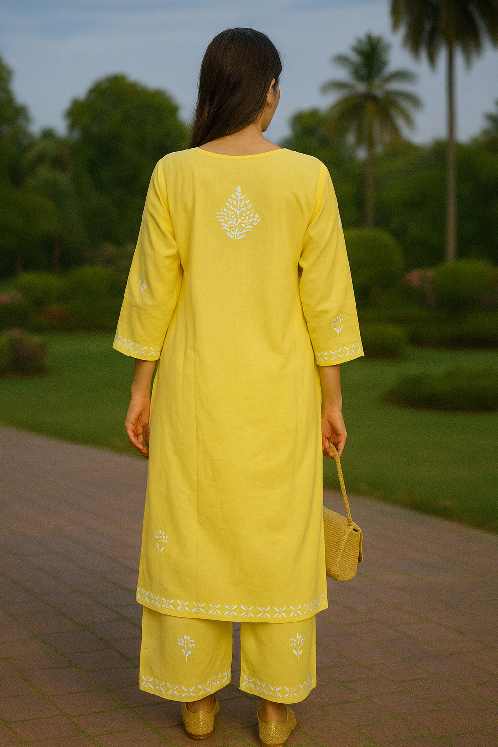 Yellow Rayon Chikankari Kurta Set with Ghaspatti & Phanda Embroidery | Varnika Exclusive Chikan