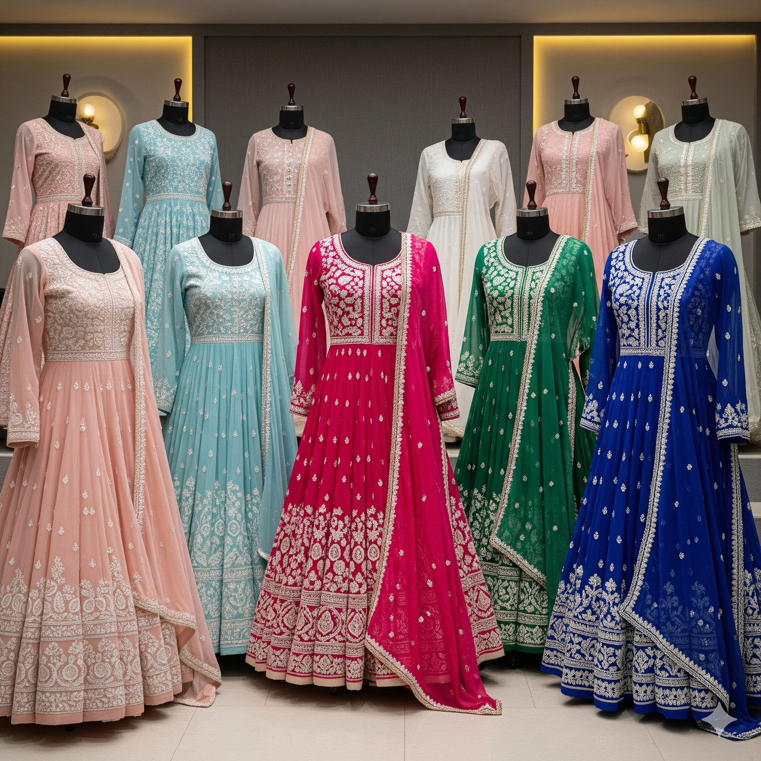 chikankari anarkali dress, chikankari anarkali suit, lucknow chikankari anarkali